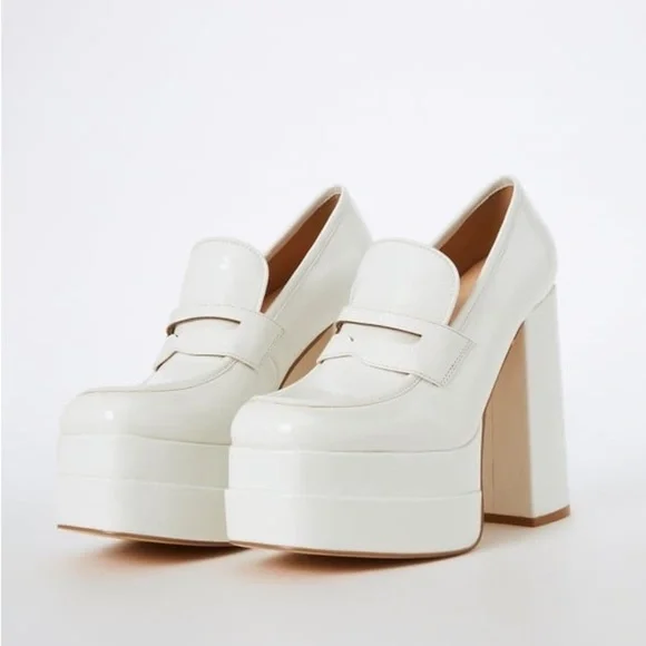 Shoe Dazzle Women’s Margaux White Platform Loafer Chunky Heel Shoes Size 8 New - Picture 6 of 14